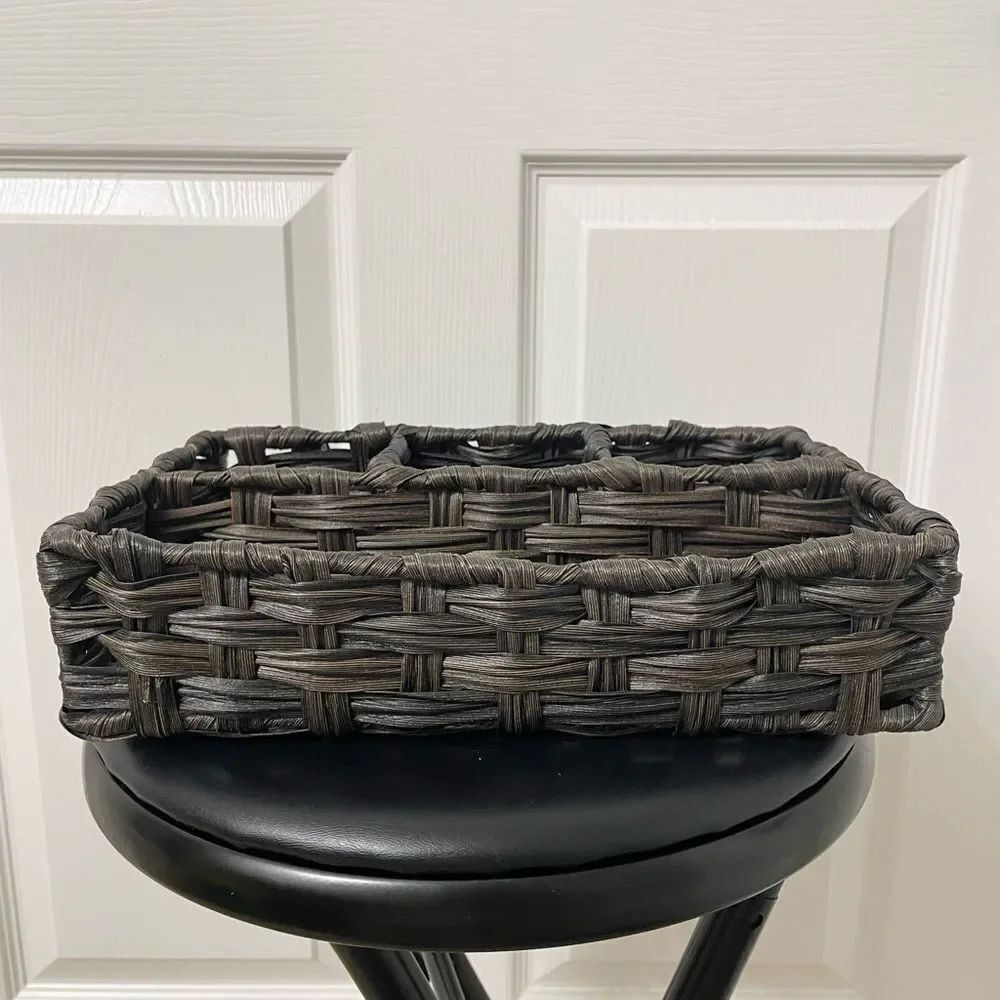 Dark Brown Woven Storage Basket Organizer – 4 Compartments, 11”x7”x4”